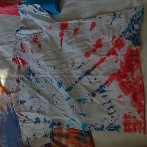 💥5/$25 Tie Dye Boys Size 4/5T Red White Blue Short Sleeve Shirt Top